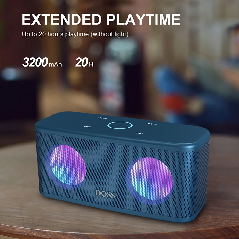 DOSS SoundBox Plus Stereo Sound Deep Bass True Wireless Pairing W/ LED Light Bluetooth Portable Speaker 3200mAh | Электроника