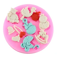 baby shower party stroller hand bottle trojan shape 3d fondant cake silicone mold kitchen candy cupcake decoration tools f0300