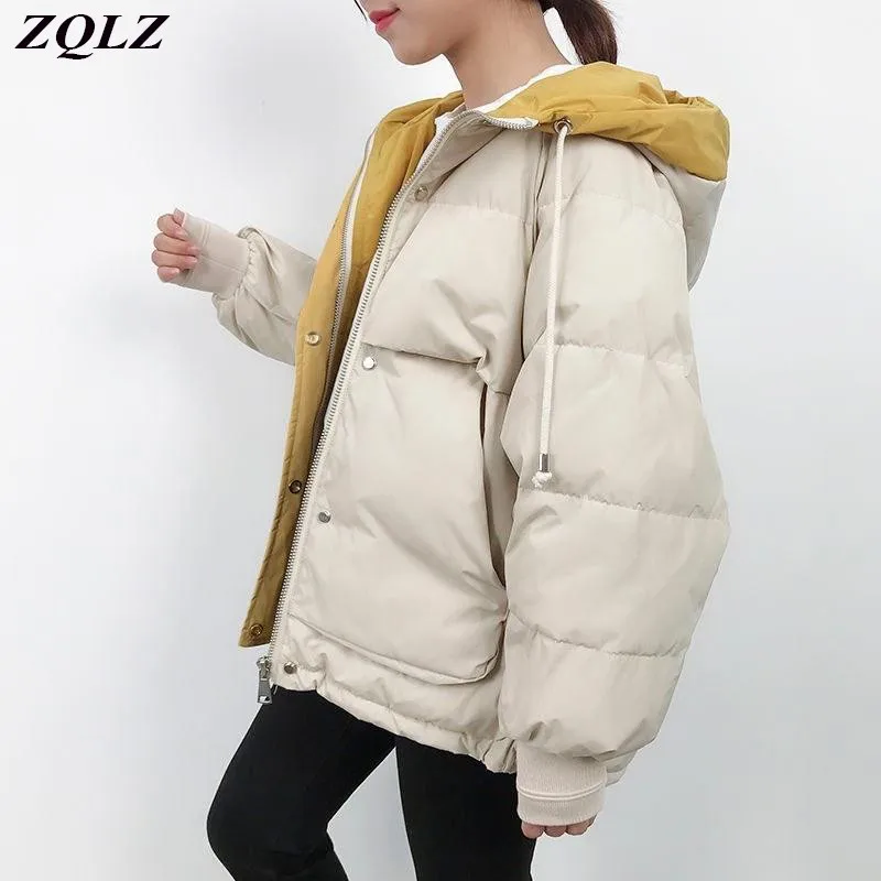 Новая женская зимняя куртка ZQLZ большого размера с капюшоном свободное плотное