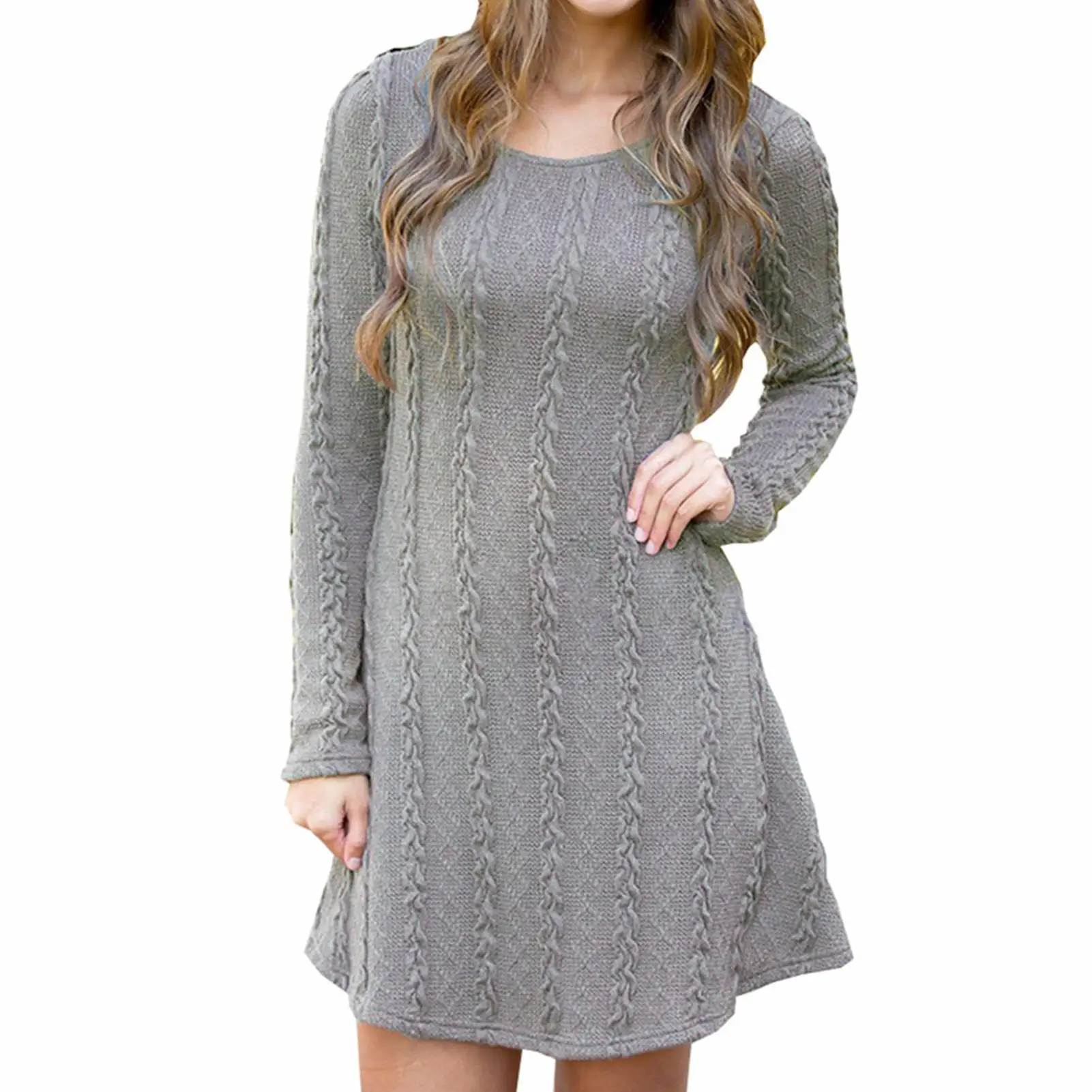 

Women Knitted Dresses Autumn Winter Elegant Thick Casual Long Sleeve O Neck Twist Knit A-Line Sweater Dress Female sexy Clothes