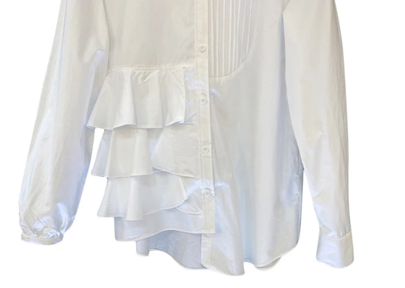 

[EAM] Women Blue Irregular Pleated Big Size Blouse New Lapel Long Sleeve Loose Fit Shirt Fashion Tide Spring Autumn 2021 1DD5793
