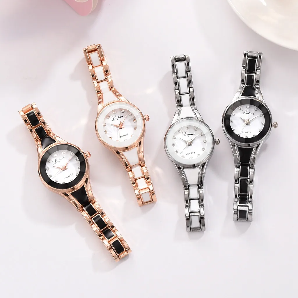 

2pcs Set Women's Simple Watch Bracelet Stainless Steel Small Dial White Leather Strap Watches Full Diamond Bracelet Reloj Mujer