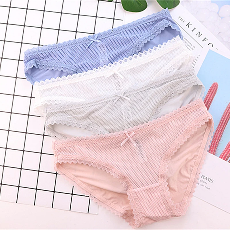 Женские ажурные трусики шелковые дышащие с низкой талией нижнее белье для