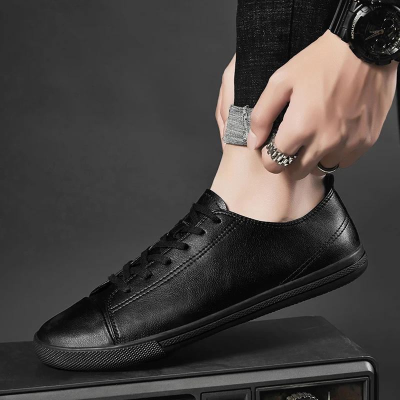 Кроссовки мужские из натуральной кожи повседневная обувь на плоской подошве
