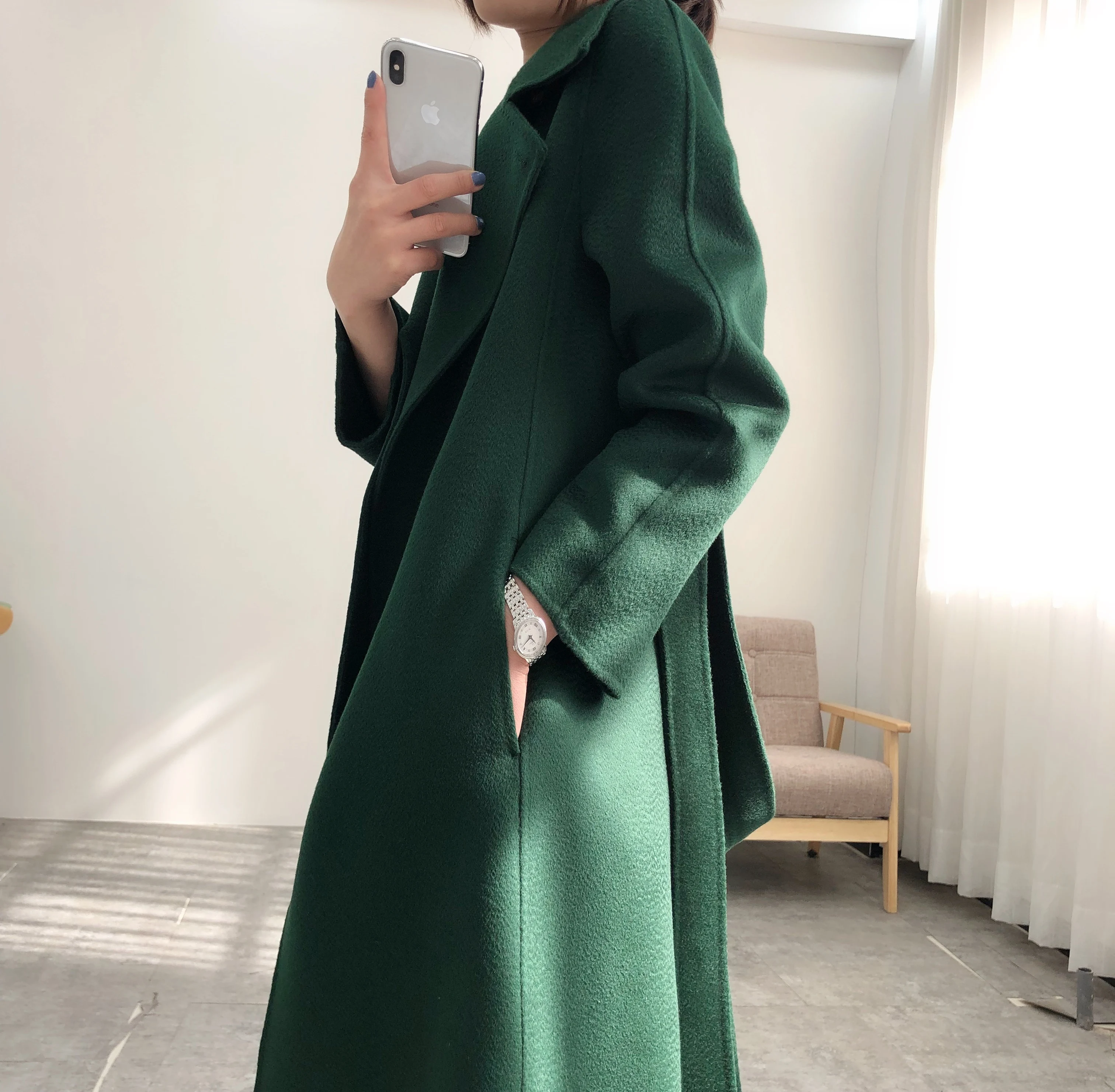 Новое модное женское длинное пальто С ВОЛНИСТЫМ ЭФФЕКТОМ на осень и зиму