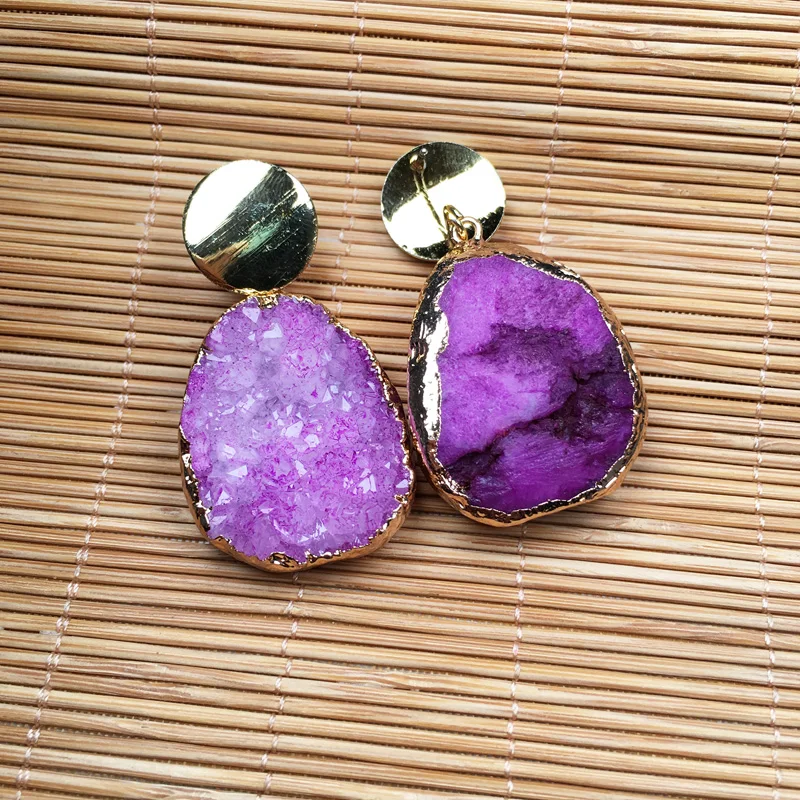 

New Fashion Women Handmade Natural Stone Egg Shape Agates Stone Earrings 22x35mm