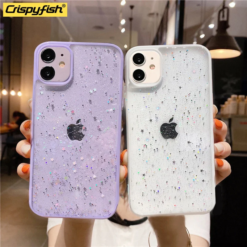 Роскошный блестящий прозрачный чехол со звездами и блестками для iPhone 12 Pro Max Mini X XR