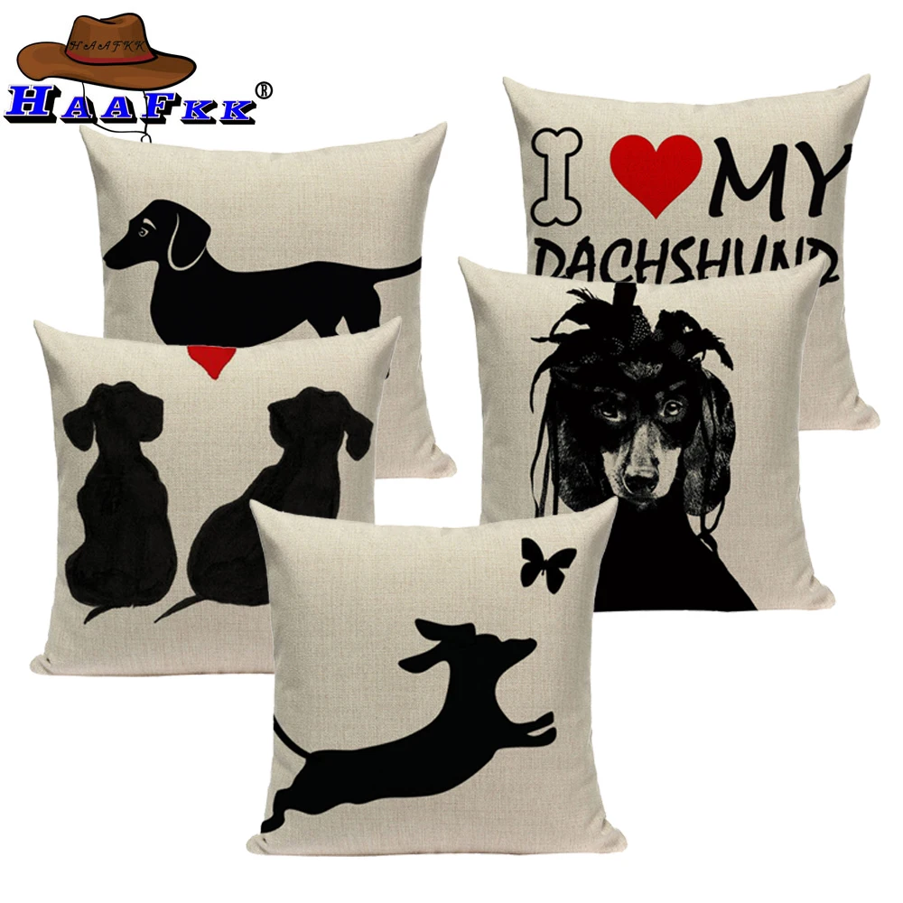 Чехол для подушки с таксой льняная Подушка животным чехол дивана декоративная