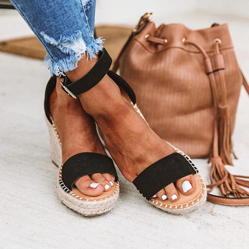 Босоножки женские на танкетке размера плюс сандалии платформе туфли высоком