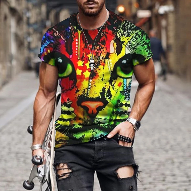 

Summer Fashion Men's 3D Printing Tiger Animal Pattern Loose T-Shirt Street Trendy Casual Short-Sleeved Oversized Male T Shirt