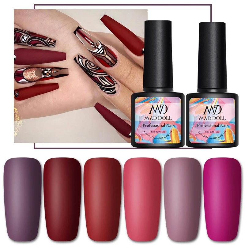 MAD DOLL Гель лак сливовый цвет Полупостоянный отмачиваемый для ногтей цветной s