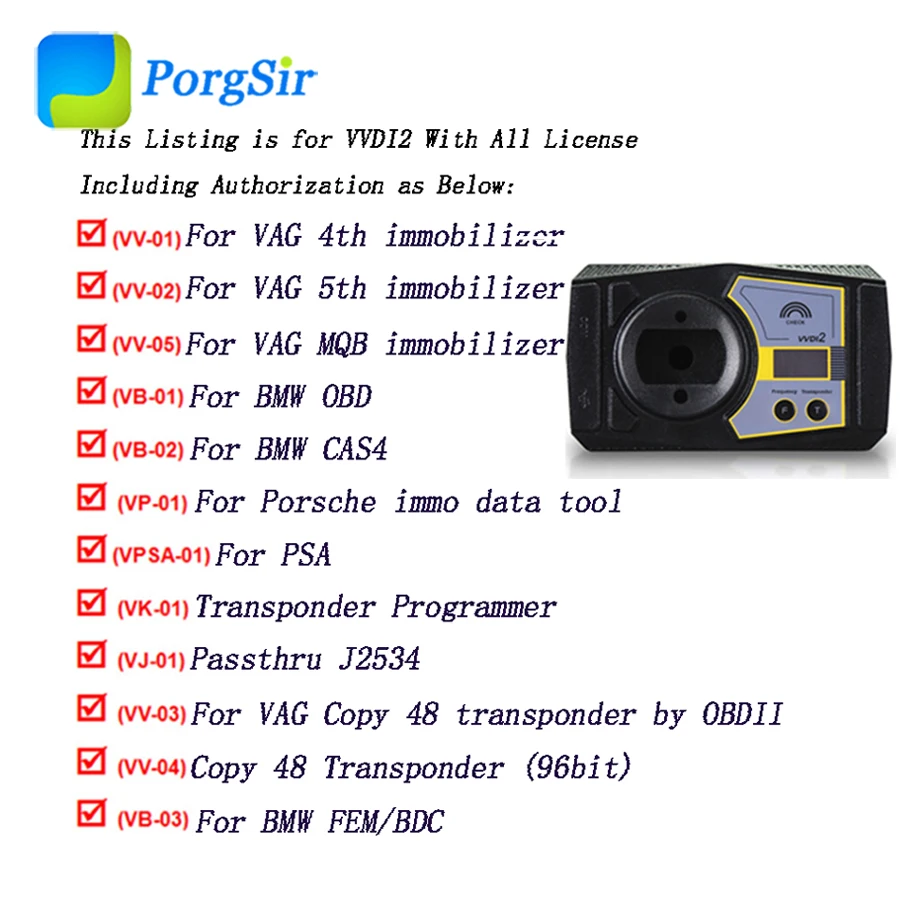 Xhorse VVDI2 полная версия с полной авторизацией V5.8.0 для V-W-Audi/BMW/Porsche/PSA и BMW FEM BDC ID48 96 бит