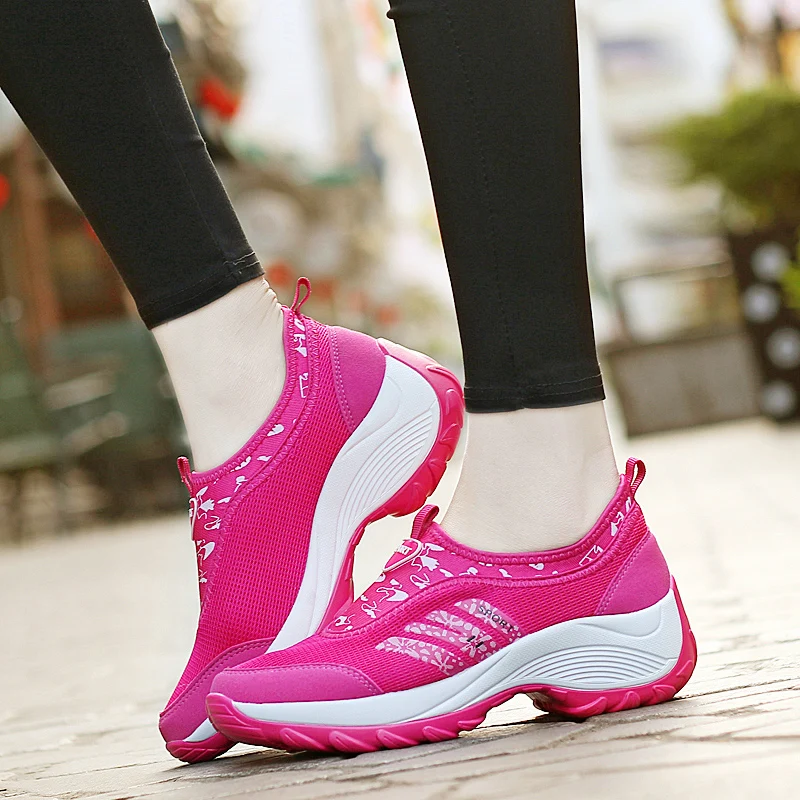 Ladies Platform Wedge Sneakers For Women Tennis Shoes Breathable Mesh Outdoor Sport Shoes Slip On Shoes