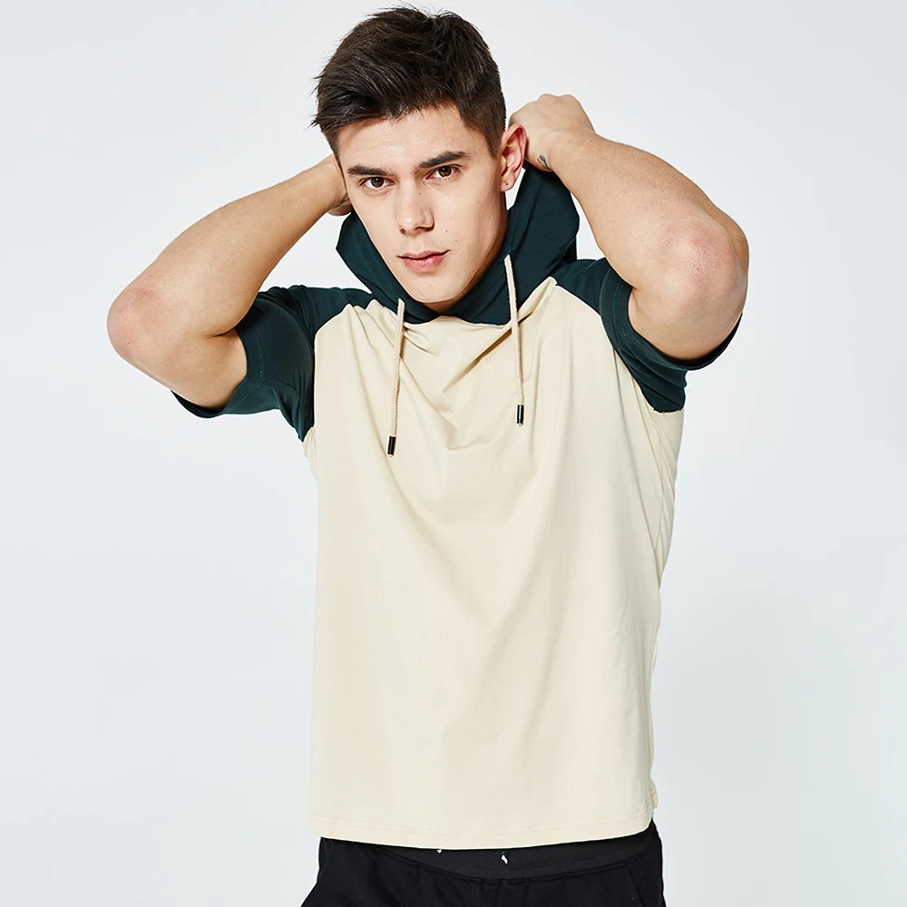 Футболка мужская оверсайз контрастного цвета с капюшоном Спортивная уличная