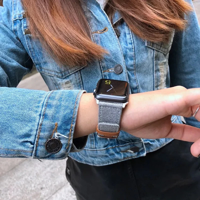 Классический джинсовый/кожаный ремешок для Apple Watch 38 мм 40 мм 42 мм 44 мм тканевый браслет для iWatch серии 2 3 4 ремешок для часов