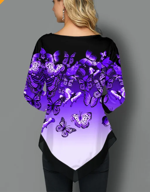 

Shirt Blouse Women Plus size Milk-silk Women New Spring print Blue Tops long Sleeve Elasticity Splice Female Shirt Casual