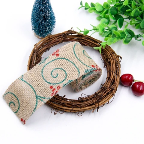 Green Circle 2 м/лот, Рождественская джутовая Мешковина в рулонах, Hessian, лента с мультяшным принтом, деревенский стиль, винтажное украшение для рождественской вечеринки - Цвет: Green Circle