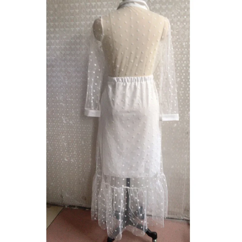 

See Through Sexy women long dress Long Sleeve Lace point patchwork shirt dress