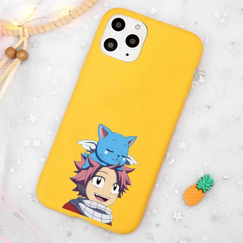 

Happy Fairy Tail Natsu cute Phone Case Candy Color Yellow for iPhone 11 12 pro XS MAX 8 7 6 6S Plus X 5S SE 2020 XR
