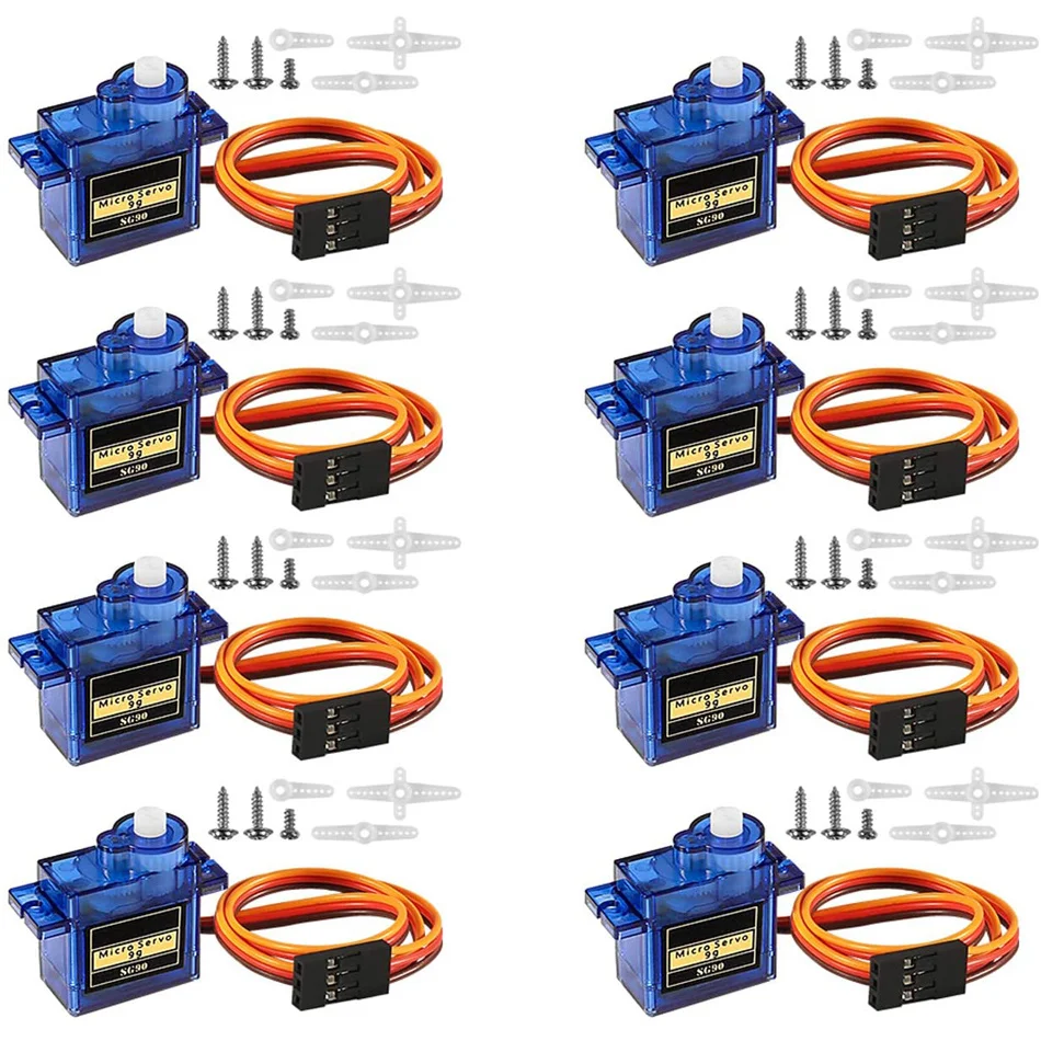 

8 Pcs SG90 9G Micro Servo Motor Kit Mini Servos for RC Robot Arm/Hand/Walking Helicopter Airplane Car Boat Control with Cable