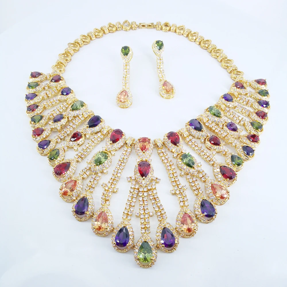 Новинка 2020 модный роскошный комплект из ожерелья и сережек с цирконием цвета