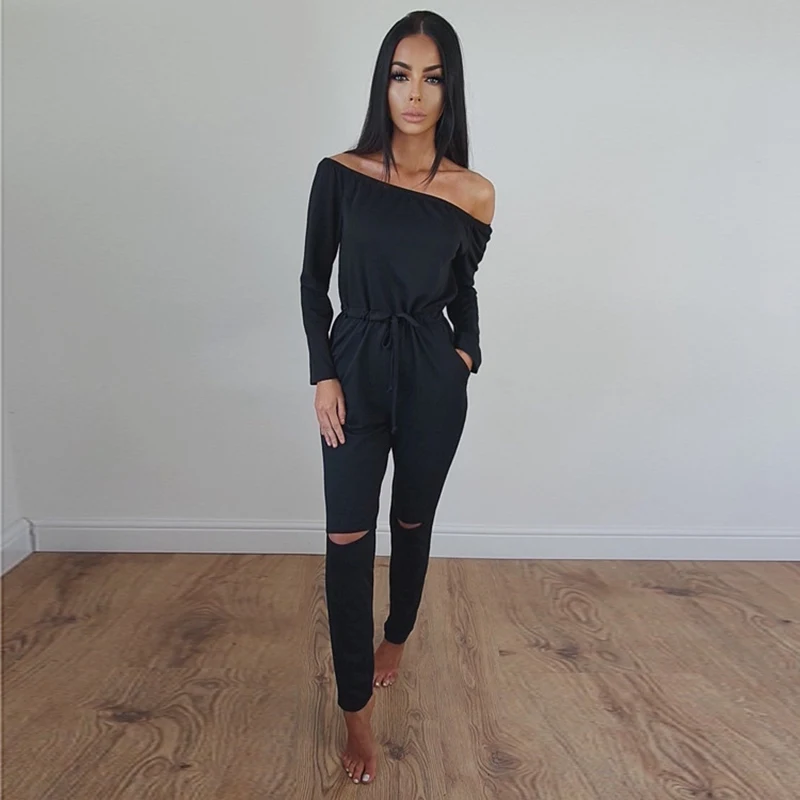 

Spring Fall Autumn Sportswear Black Grey Pink Color Rompers Womens Streetwear Pants Sexy Off The Shoulder Long Sleeve Jumpsuit