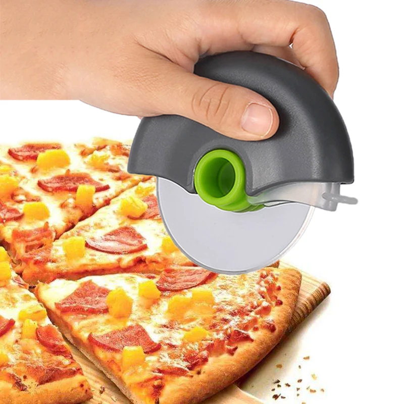 Резак для пиццы из нержавеющей стали Круглый колесный режущий нож с крышкой