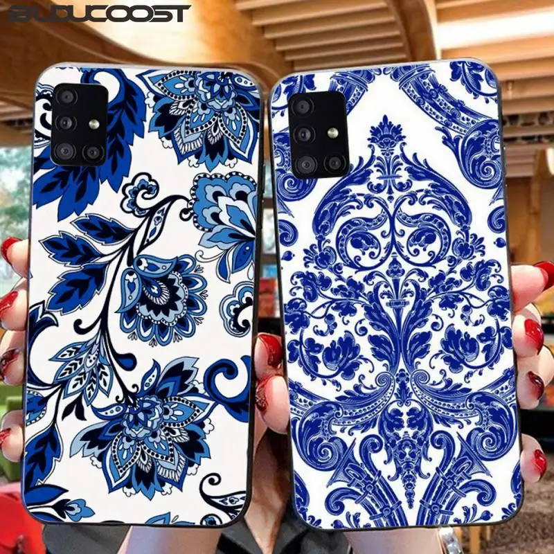 

Blue And White Porcelain Style Black Cell Phone Case For Samsung A10 20 30 40 50 70 10S 20S 2 Core C8 A30S A50S A7 8 9 2018 STAR