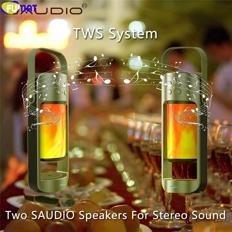 

Беспроводное зарядное устройство FUMAT, светодиодный ночсветильник с функцией пламени и динамиком, 10 Вт, TWS, Bluetooth, USB-порт, праздничный подарок