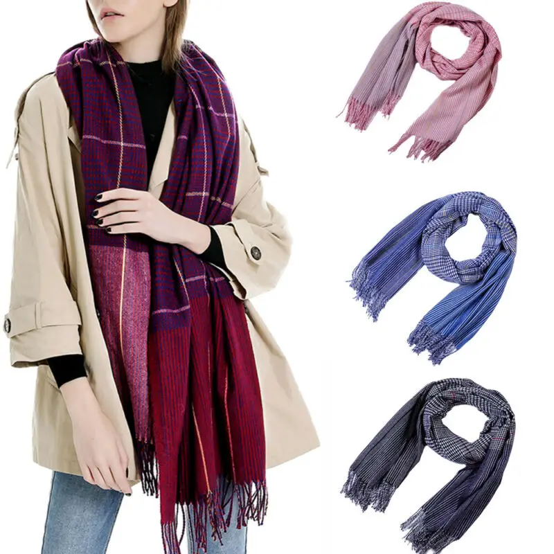 Зимний шарф теплый модный женский одеяло большой клетчатый Элегантная Дамская