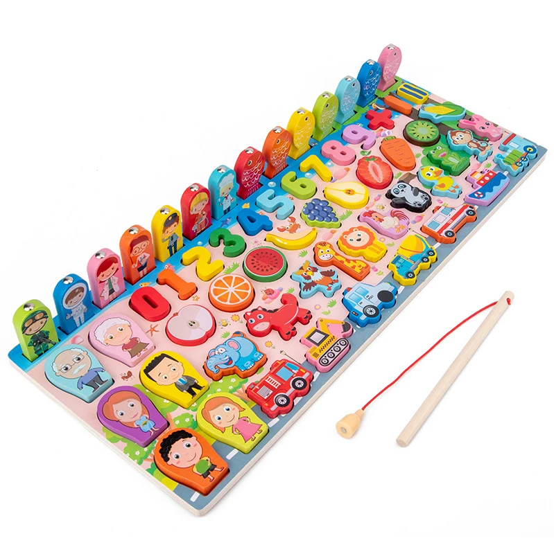 

Montessori Educational Wooden Toys For Kids Count Numbers Digital Shape Match Early Board Math Fishing Education Child Gift Toy