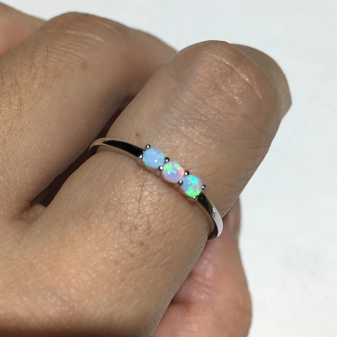 

White Opal Dainty Ring 925 Sterling Silver Women Anniversary Party Gift Fine Jewelry For Gift