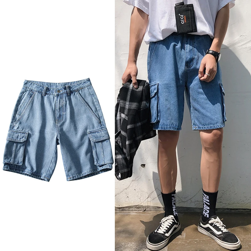 Шорты карго LBZ100 мужские джинсовые с карманами Свободные мешковатые штаны из