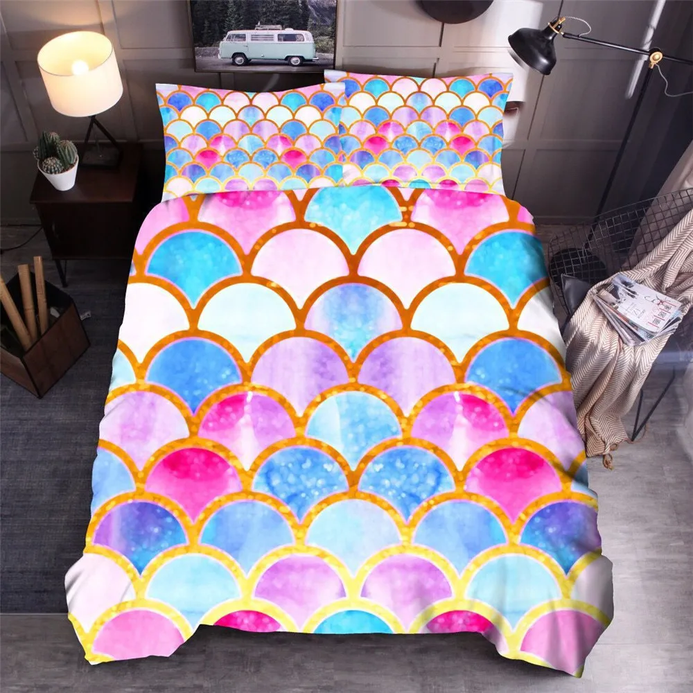 

European Simple Girls Unicorn Bedclothes Digital Printing Colorful Geometric Duvet Cover Set Soft Adults Bedding Set EU Single