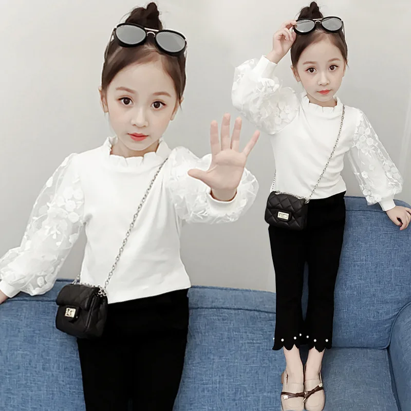 

New Arrived Spring Autumn Children Clothing Chiffon shirt Solid kids students Girls Clothes 2-12year