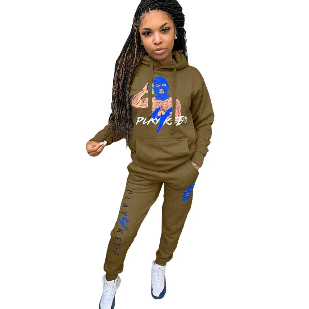 Женский спортивный костюм с карманами пуловер длинным рукавом и капюшоном топы