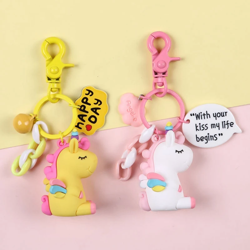 

Anime Pink Unicorn Doll Keychains Keyring For Women Girl Jewelry Cartoon Car Bell Key Holder Keyring Birthday Gift