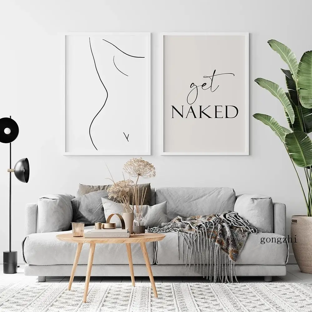 

Get Naked Nordic Bathroom Poster Sexy Woman Abstract One Line Drawing Canvas Painting and Prints Wall Art Pictures Home Decor