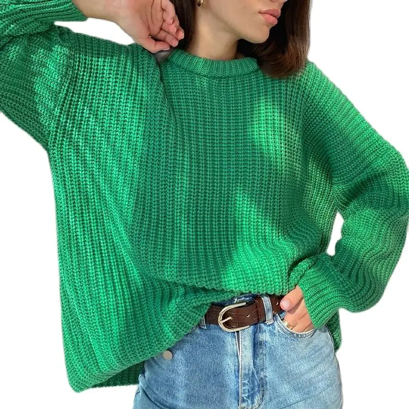 

Women's Knitted Thicken Pullovers Sweater Autumn Winter Oversize Long Sleeve Casual Loose Sweaters Female Solid Fall 2021