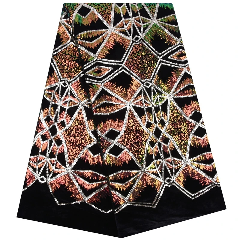 

2019 New Design Nigerian Velvet Lace Fabric High Quality African Velvet Sequence with Sequins Lace Fabrics For Women Dress