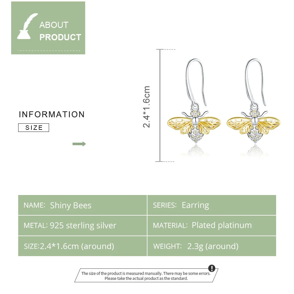 WOSTU Bee Drop Earrings 925 Sterling Silver Shiny Zircon Hollow Design Dangle For Women Orginal Jewelry CTE452 | Украшения и