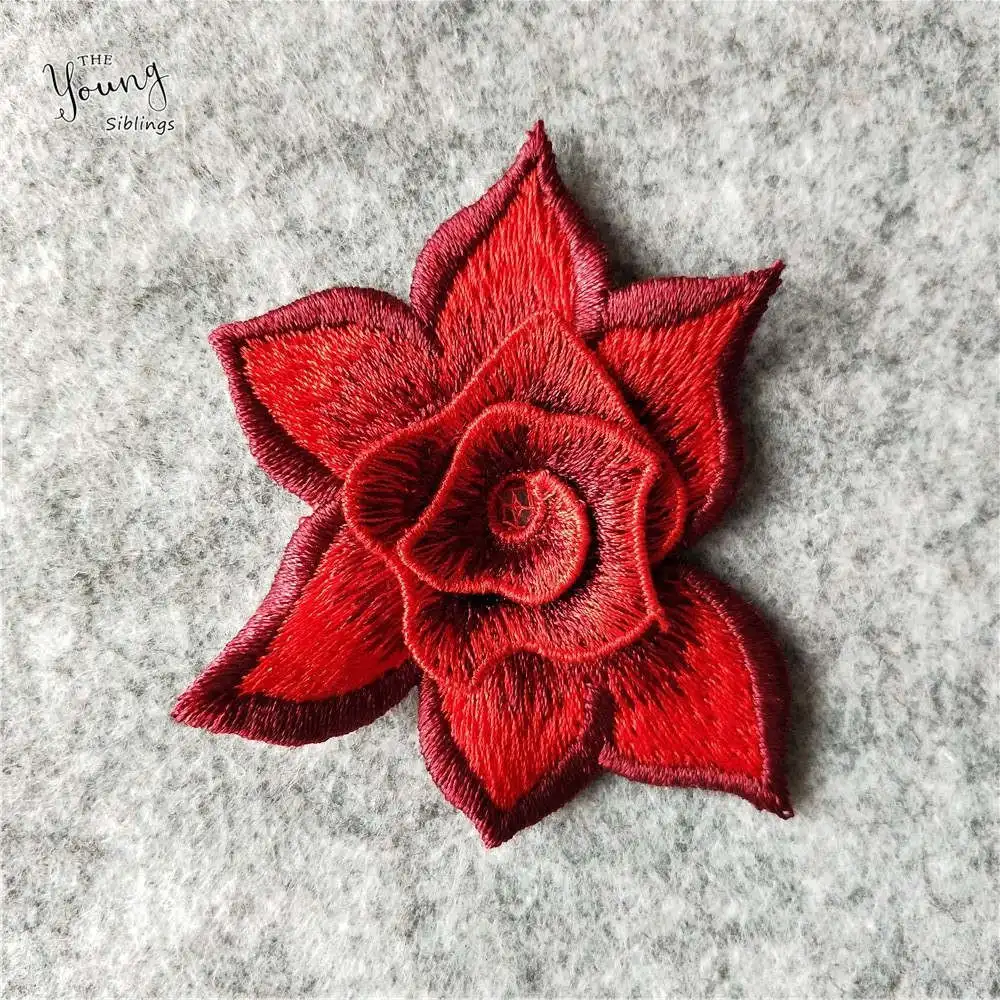 Красивый воротник с красным цветком вышитая кружевная ткань аппликацией шейный