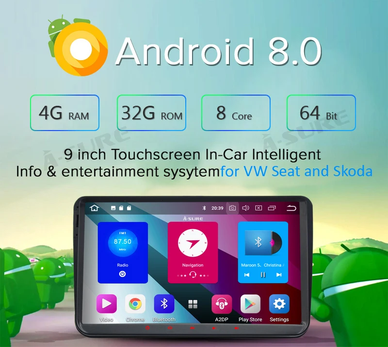 A-Sure 8 core 4 ГБ 9 ''ram Android 8 радио gps DVD для Volkswagen VW Tiguan Polo Golf 5 6 Passat Caddy Transporter Touran Sharan