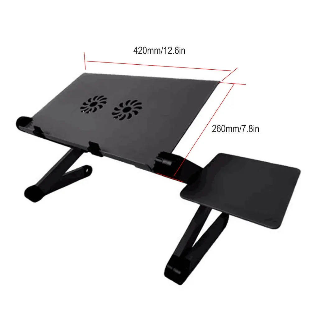

Adjustable Aluminum Laptop Desk Table Ergonomic TV Bed Lapdesk Tray PC Notebook Table Desk Stand With Cooling Fan Mouse Pad