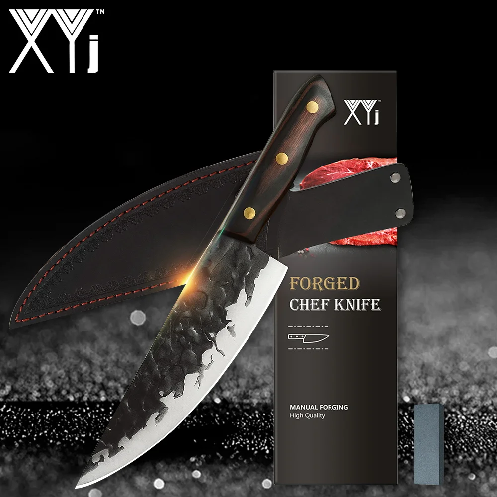 

XYj High Carbon Chef Kitchen Knife Set Leather Cover Sheath Hiking Camping Outdoor Accessory Gift Box Sharpening Stone Tools