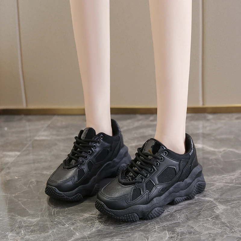 

Кроссовки женские массивные, Вулканизированная подошва, сетчатые, повседневная обувь для бега, дизайнерские, черные, 2020