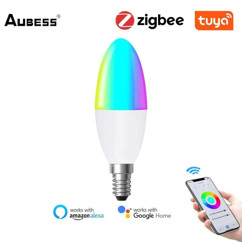 

Tuya Zigbee 3.0 Smart E14 LED Candle Light Bulb RGB+W+C Dimmable Light Bulb Work with SmartThings Alexa and Google Home