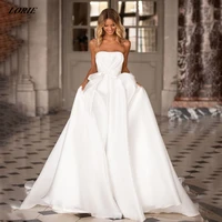 lorie white bow satin wedding dresses sex strapless lace up back boho bride dress pleated a line princess wedding gown