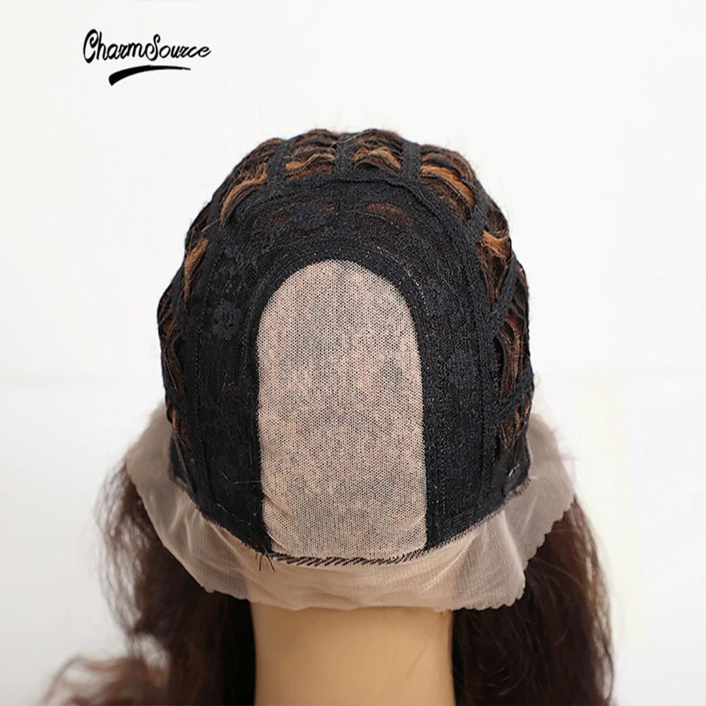 

CharmSource Long Natural Wavy Wigs Lace Front Brown Ombre Blonde Synthetic Wig for Women Daily Party High Density Heat Resistant