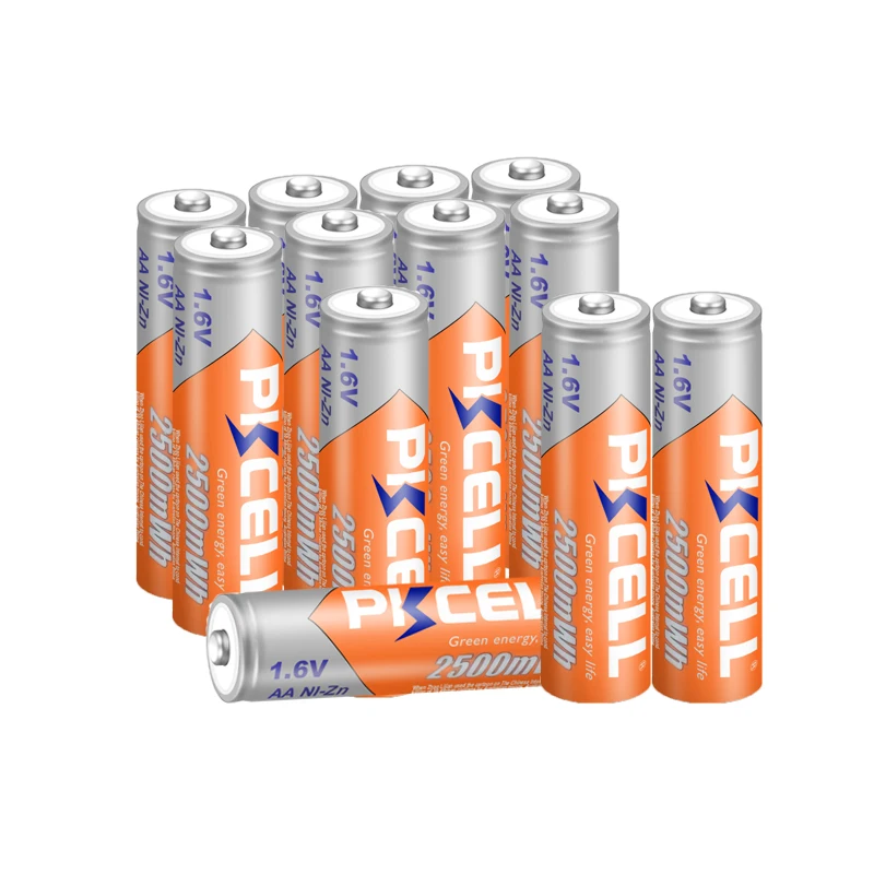 

PKCELL 12PC 1.6V AA Batteries NI-ZN AA Rechargeable battery AA 2500mWh NI-Zn Batteria for Cameras Toys